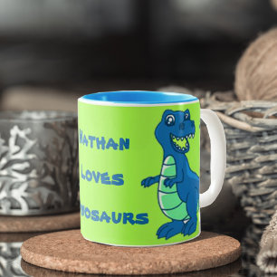 Green Blue   Personalise Name   Dinosaur   Mug
