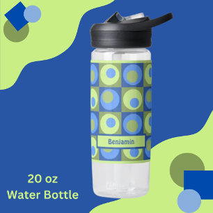 Green Blue Personalised Dot Square Theme Water Bottle