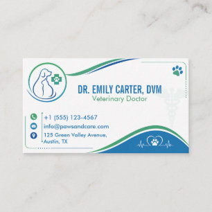 Green & Blue Pet Clinic Design, Customizable DVM Business Card