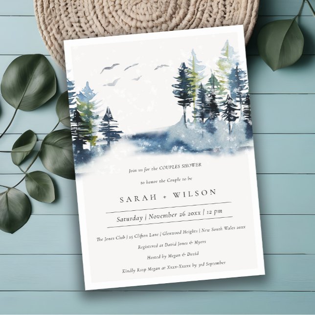 Green Blue Pine Forest Birds Couples Shower Invite (Creator Uploaded)