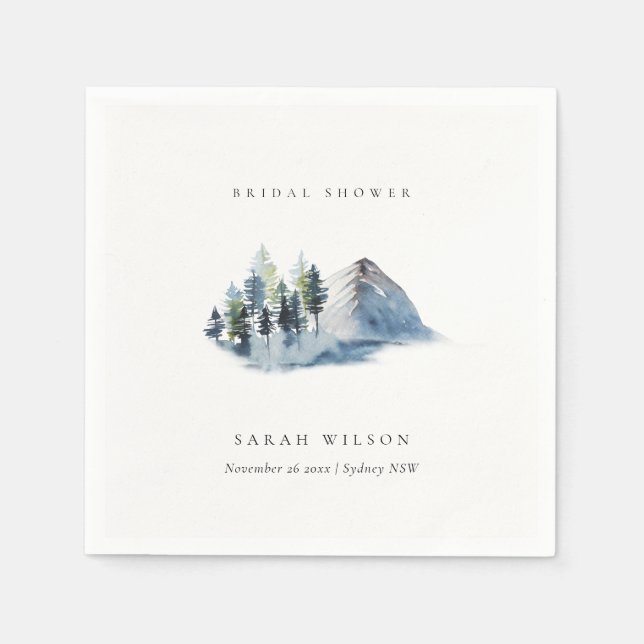 Green Blue Pine Woods Mountain Bridal Shower Napkin (Front)