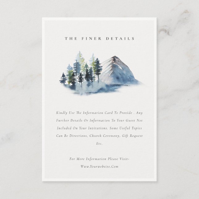 Green Blue Pine Woods Mountain Wedding Detail Enclosure Card (Front)