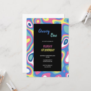 green,blue,pink,and yellow groovy birthday  invitation