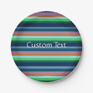 Green, Blue, Pink & orange Stripes Paper Plate