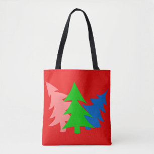 Green Blue Pink Pine Trees Red Tote Bag
