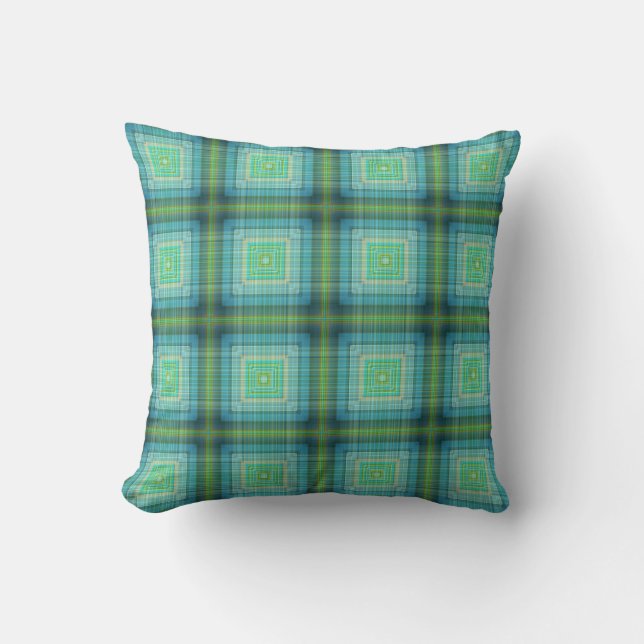 Green blue plaid cottage throw pillow (Front)