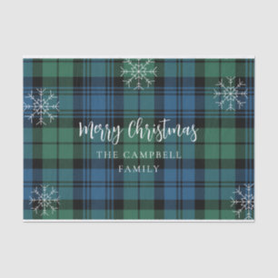 Green Blue Plaid Snowflakes Rustic Campbell Tartan Tissue Paper