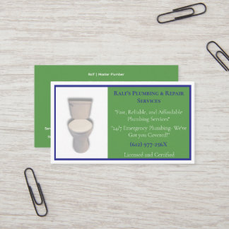 Green Blue Plumber Plumbing Services Toilet Business Card