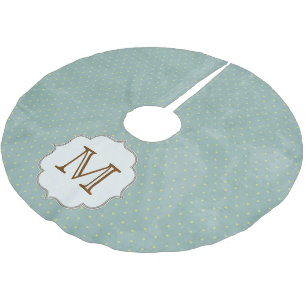Green Blue Polka Dot Monogram Initial Tree Skirt