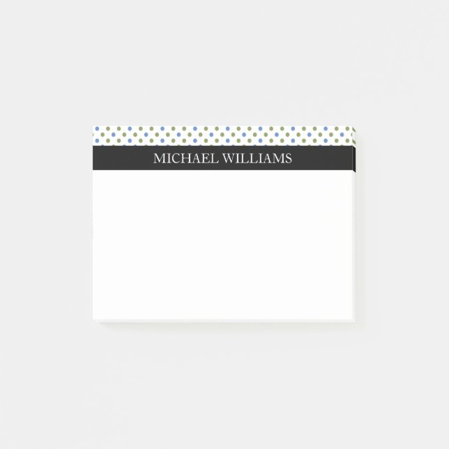 Green Blue Polka Dots with Black Stripes Post-it Notes (Front)