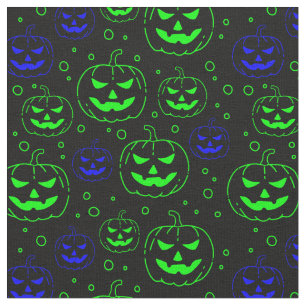 Green & Blue Pumpkins on Black  Fabric