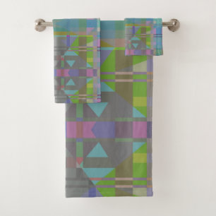 Green Blue Purple Geometric Bath Towel Set