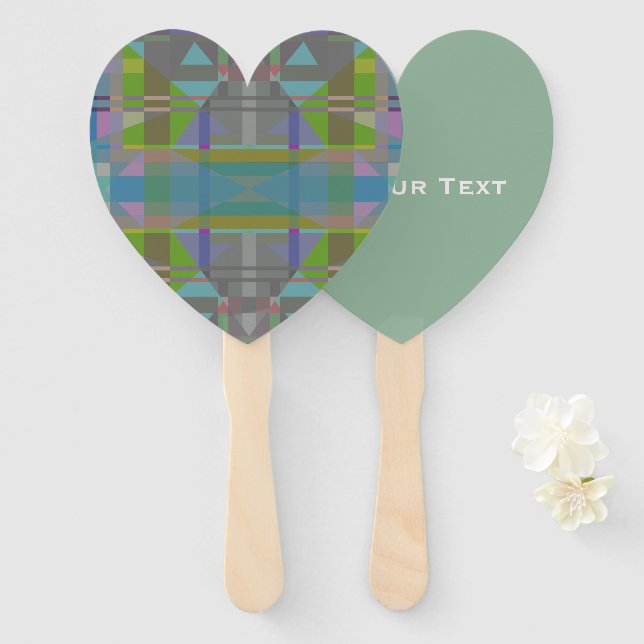 Green Blue Purple Geometric Hand Fan (Front and Back)