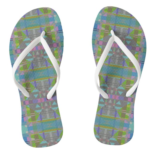 Green Blue Purple Geometric Jandals (Footbed)