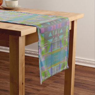 Green Blue Purple Geometric Short Table Runner