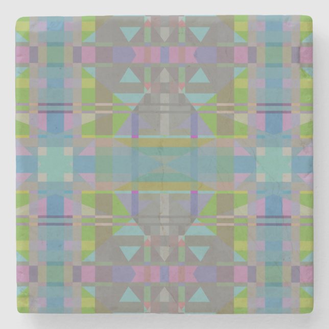 Green Blue Purple Geometric Stone Coaster (Front)