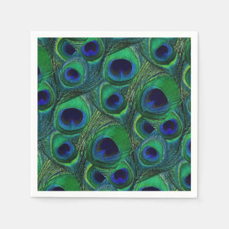 Green, Blue, Purple Peacock Feather Paper Napkins