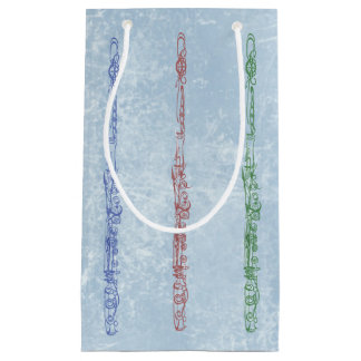 Green Blue Red Flute Line Drawing Textured Effect Small Gift Bag
