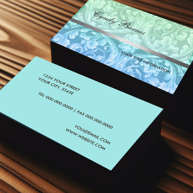 Green Blue Renaissance Damask Business Card (Creator Uploaded)