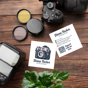Green Blue Retro Charm Camera for Photographers Square Business Card