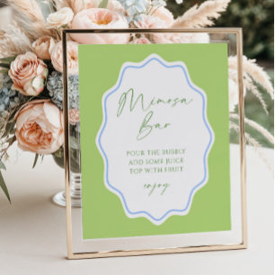 Green Blue Scalloped Frame Bridal Mimosa Bar Poster