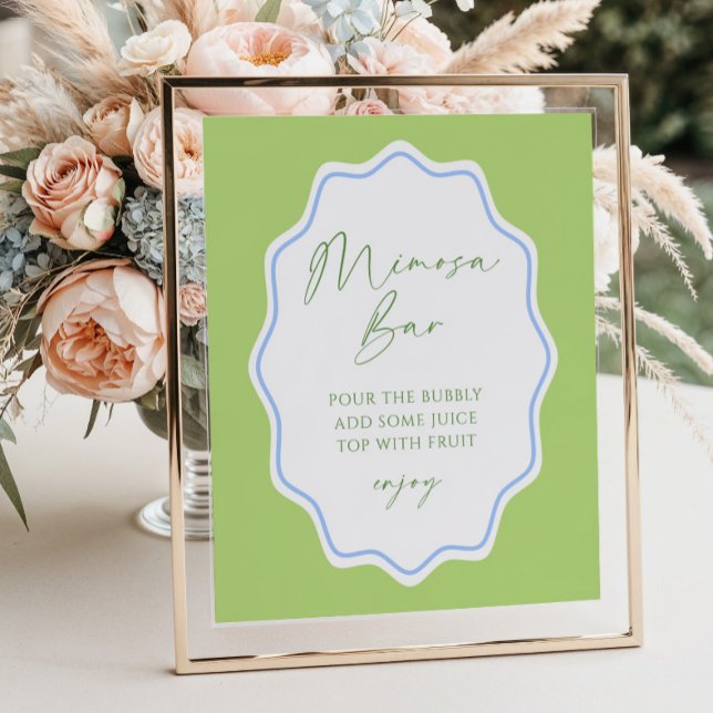 Green Blue Scalloped Frame Bridal Mimosa Bar Poster (Creator Uploaded)