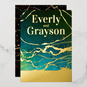 Green Blue Sky Galaxy Marble Gold Wedding    