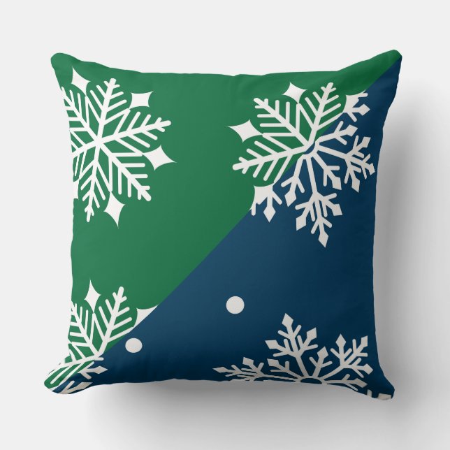 Green/Blue Snowflake Designer Pillow (Front)