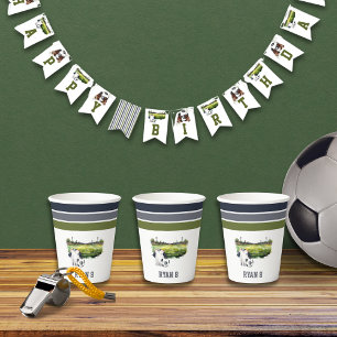 Green Blue Soccer Field Birthday Party Paper Cups