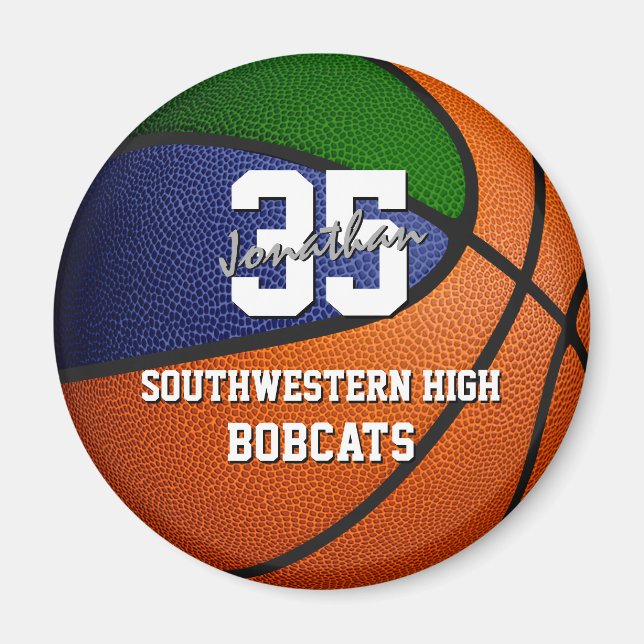 green blue sports team colours gifts basketball magnet (Front)