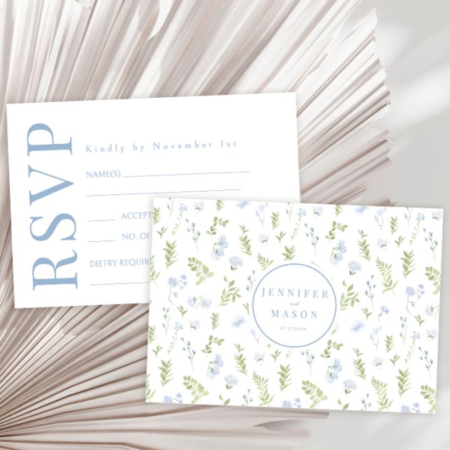 Green blue spring flower garden wedding RSVP cards (Creator Uploaded)