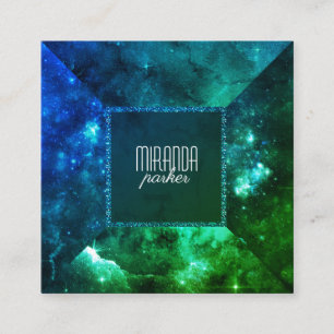 Green Blue Starfield Stardust Galaxy Square Square Business Card