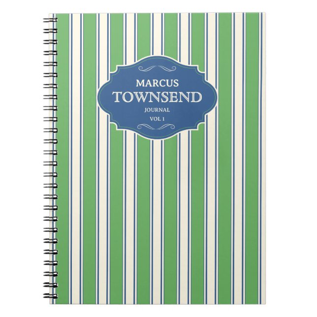 Green Blue Stripe Custom Notebook (Front)