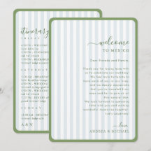 Green Blue Stripes Wedding Welcome Itinerary Card