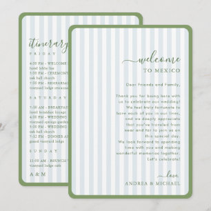 Green Blue Stripes Wedding Welcome Itinerary Card