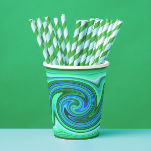 Green Blue Swirl - Cool Abstract Trippy Neon Party Paper Cups