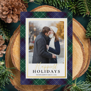 Green & Blue Tartan Happiest Holidays Photo