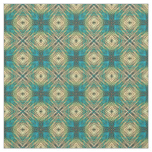 Green Blue Teal Turquoise Aztec Mosaic Pattern Fabric