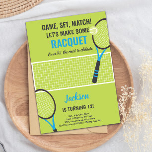 Green Blue Tennis Birthday Invitations