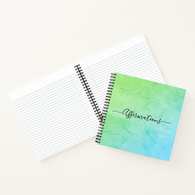 Green Blue Tie Dye Black Typography Affirmations  Notebook (Inside)