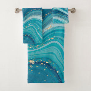 Green & Blue Tones Marble  Bath Towel Set