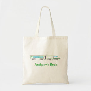 Green & Blue train kids named library Tote Bag