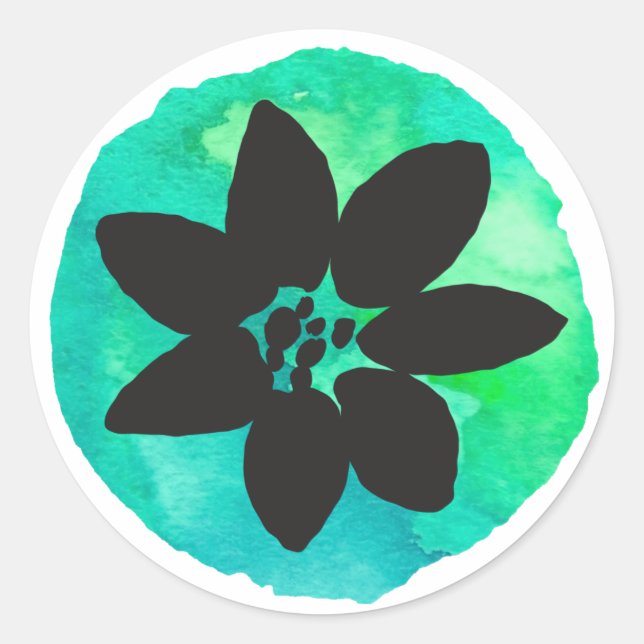 Green Blue Tropical Flower Classic Round Sticker (Front)
