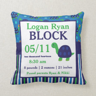 Green Blue Turtel Baby Announcement Pillow