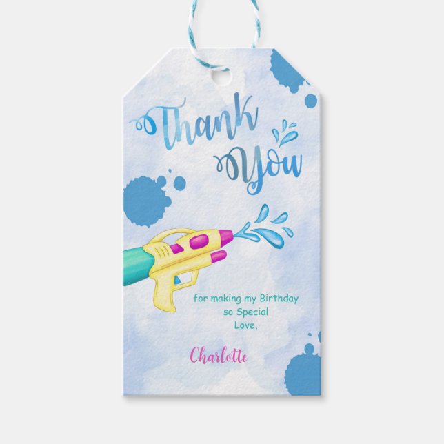 Green & Blue Water Gun Gift Tags (Front)