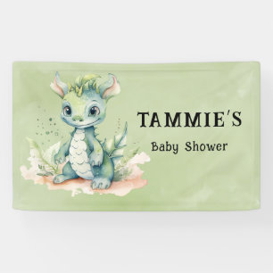 Green Blue Watercolor Dragon Boy Baby Shower Banner