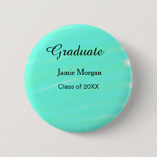 Green blue watercolor graduation add name year 6 cm round badge