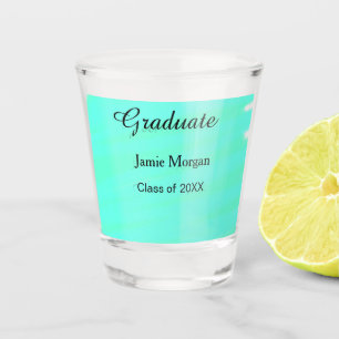 Green blue watercolor graduation add name year shot glass
