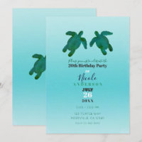Green Blue Watercolor Ocean Turtles Birthday Party