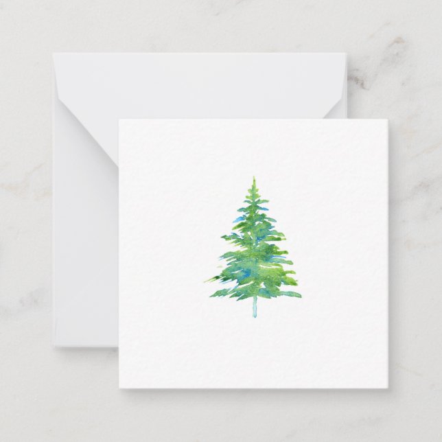 Green Blue Watercolor Pine Tree Card (Front)
